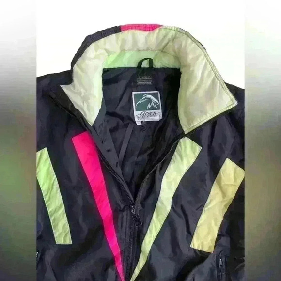 Vintage 80’s Green Mountain Color Block Ski Jacket Women’s L Neon Rave Coat - Picture 5 of 10